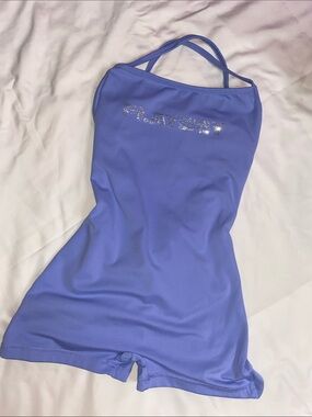 PLAYBOY Purple juniors One-Piece athletic Romper with ruched back-Size Small